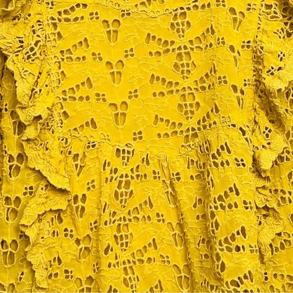 Anthropologie Clementine Peasant Blouse SZ 6 Yellow Eyelet Ruffles Boho Hipster - Picture 6 of 11